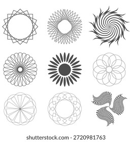Ilustración geométrica del conjunto del ornamento del mandala de la forma del círculo del arte