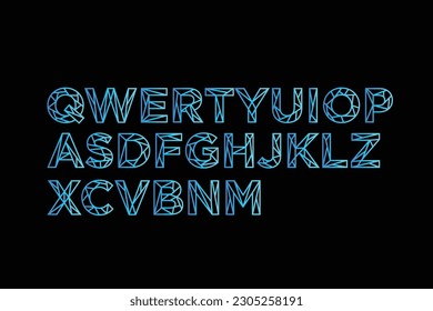 Geometric line art font. technology, futuristic maze, digital tech abstract alphabet