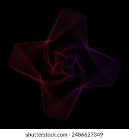 Geometric line art in grid style on a black background. Technology network background. Graphic ornament. Isometric illustration. Gradient star