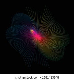 Geometric Line Art Picture Overlapping Lines On Black Background Vector Illustration