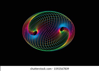 Geometric Line Art  line pictures, overlapping circular shapes,  circles On a black background vector illustrator