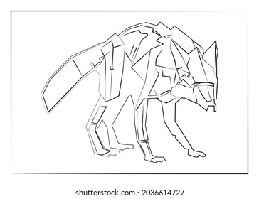 Geometric line, Black and white origami, fox animal. Vector
