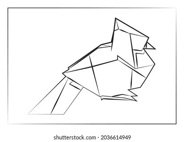 Geometric line, Black and white origami, bird. Vector