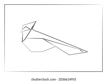 Geometric line, Black and white origami, bird. Vector