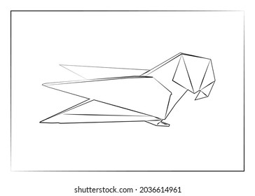 Geometric line, Black and white origami, bird. Vector