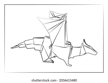 Geometric line, Black and white origami, dinosaur  animal. Vector