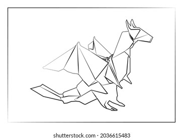 Geometric line, Black and white origami, dinosaur  animal. Vector