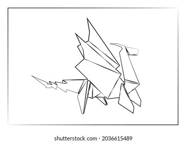 Geometric line, Black and white origami, dinosaur  animal. Vector