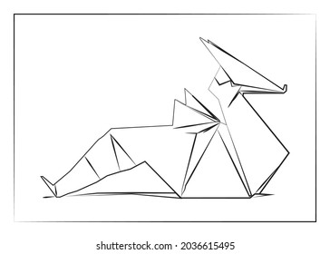 Geometric line, Black and white origami, dinosaur  animal. Vector