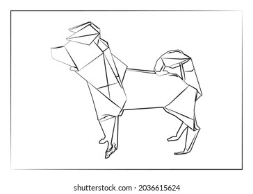 Geometric line, Black and white origami, dog  animal. Vector