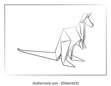 Geometric line, Black and white origami, kangaroo . Vector