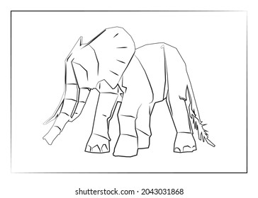 Geometric line, Black and white origami, elephant. Vector