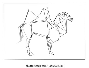 Geometric line, Black and white origami, camel. Vector