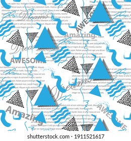 geometric line blue writing pattern and background texture abstract