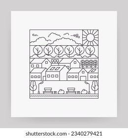 Geometric line city landscape. Simple geometry town pattern, urban buildings for poster apparel cover design. Vector illustration