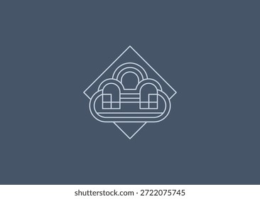 Um logotipo de nuvem de linha geométrica com traços estruturados limpos, simbolizando flexibilidade, tecnologia, conectividade, equilíbrio e simplicidade moderna