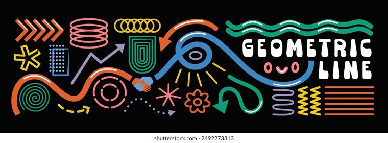 Geometric line collection. Set of colorful geometric line. Row collection. Shape illustration. Abstract shape illustration.