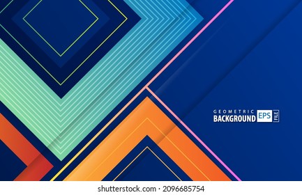 Geometric line colorful on blue background . Template design for poster, banner, backdrop, flyer, presentation, slide, magazine, etc. Vector illustration