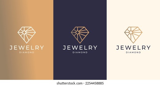 plantilla de diseño de logotipo de gema de diamante de línea geométrica. ilustración de diseño de conjunto de estilos lineales de lujo