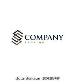 Geometric Line Double S Gold and Blue Logo Vector