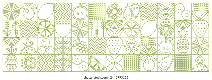 Geometric line drawing of citrus fruits orange, grapefruit. Bauhaus vegetable abstract.  Natural flower plant with simple shape, abstract eco farming concept. Vector minimal banner