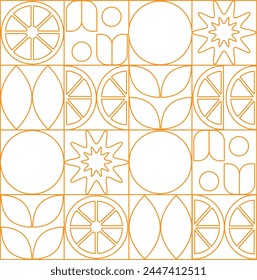 Geometric line drawing of citrus fruits orange, grapefruit. Bauhaus vegetable abstract.  Natural flower plant with simple shape, abstract eco farming concept. Vector minimal banner