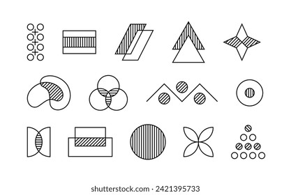 Geometric line elements set. Patterns from rounds. UI and UX design. Minimalistic creativity and art. Graphic elements for website. Outline flat vector collection isolated on white background