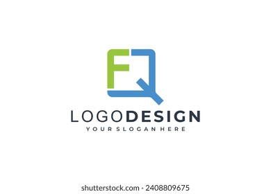 Línea geométrica F Q plantilla de logotipo moderno inicial vector