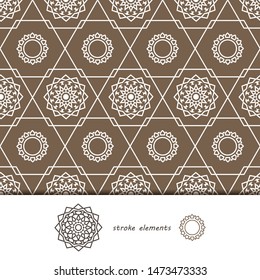 Geometric line flower background for fabric, wallpaper or web. Design seamless pattern vector illustration.