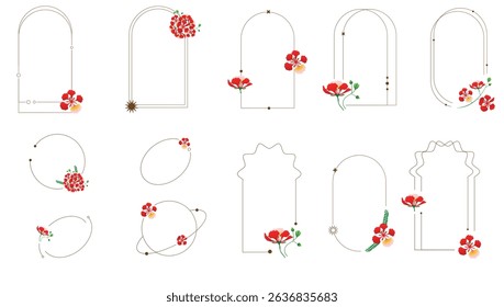 geometric line frame illustration with phoenix in minimal style on white background.