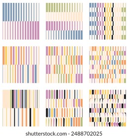 Gradiación de línea geométrica, gradiente de franjas gruesas, patrón de ilustraciones de Vector simple con columnas de Vertical, rectángulos y trapezoides, diseño rítmico, composición visualmente atractiva, fondo de semitonos,