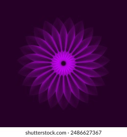 Geometric line gradient flower in grid style on a black background. Technology network background. Graphic ornament. Isometric illustration. Gradient blossom