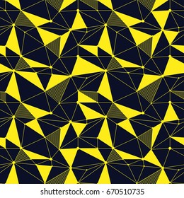 Geometric line hipster seamless pattern with triangle, dot. Reticulated abstract linear grid. Retro scrapbook paper. Vector illustration. Memphis shapes background. Abstract jumble graphic texture.