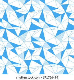Geometric line hipster seamless pattern with triangle, dot. Reticulated abstract linear grid. Retro scrapbook paper. Vector illustration. Memphis shapes background. Abstract jumble graphic texture.