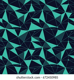 Geometric line hipster seamless pattern with triangle, dot. Reticulated abstract linear grid. Retro scrapbook paper. Vector illustration. Memphis shapes background. Abstract jumble graphic texture.