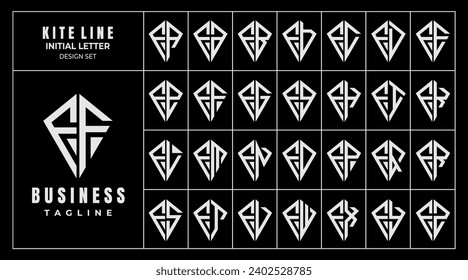 Geometric line kite shape letter F FF logo design set