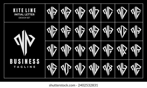 Geometric line kite shape letter N NN logo design set