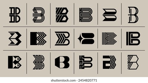 Geometric line letter B logo template bundle