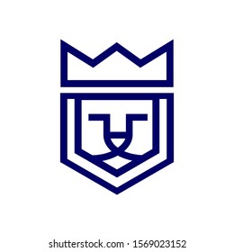 geometric line Lion head with crown logo design