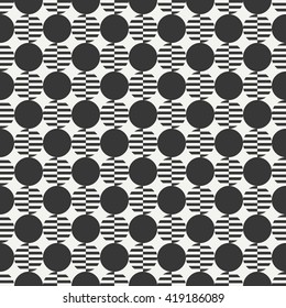 Geometric line monochrome abstract hipster seamless pattern with round. circle. Wrapping paper. Scrapbook. Stripes. Vector illustration. Background. Texture. Design, wallpaper. Constructionism