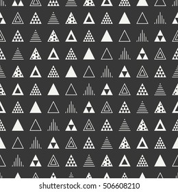 Geometric line monochrome abstract hipster seamless pattern with triangle. Wrapping paper. Scrapbook paper. Tiling. Vector illustration. Background. Graphic texture for design, wallpaper.