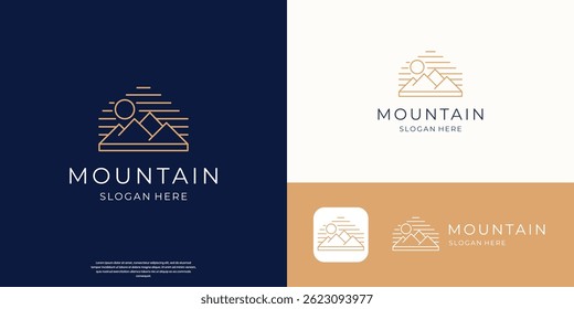 geometric line mountain logo minimalist design concept.