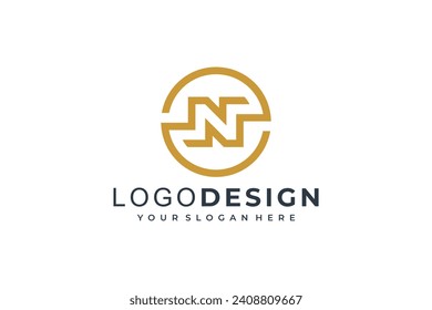 Línea geométrica N modelo de logotipo moderno inicial vector