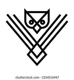 Geometric line Owl character mascot logo branding, for teaching, learning app or service. Clean modern vector illustration design.