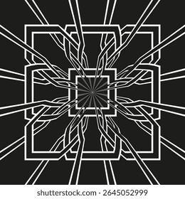 Geometric line pattern. Abstract square design. Vector intricate texture. Interlocking grid structure.