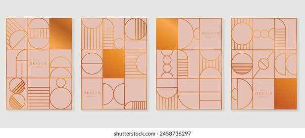 Geometric line pattern cover design vector. Set invitation card of abstract art deco design on light background. Use for wedding invitation, cover, VIP card, print, gala, wallpaper.