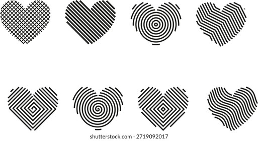 geometric line patterns, modern minimalist heart shapes for Valentine's Day and wedding design isolated