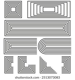 Padrões de linha geométrica. Formas abstratas retangulares. Design linear minimalista. Arte vetorial.