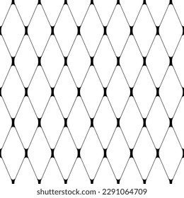 Geometric line seamless pattern. Repeating black rhomb isolated on white background. Repeated rhombus for design prints. Monochrome repeat lattice. elegant diamond bw tessellation. Vector illustration
