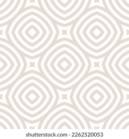 Geometric line seamless pattern. Simple vector abstract texture with curved shapes, circles, squares, stripes, repeat tiles. Beige and white minimal geometric ornament. Subtle decorative background